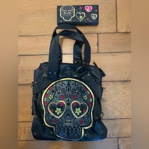 NWOT Loungefly Sugar Skull Handbag and Matching Wallet